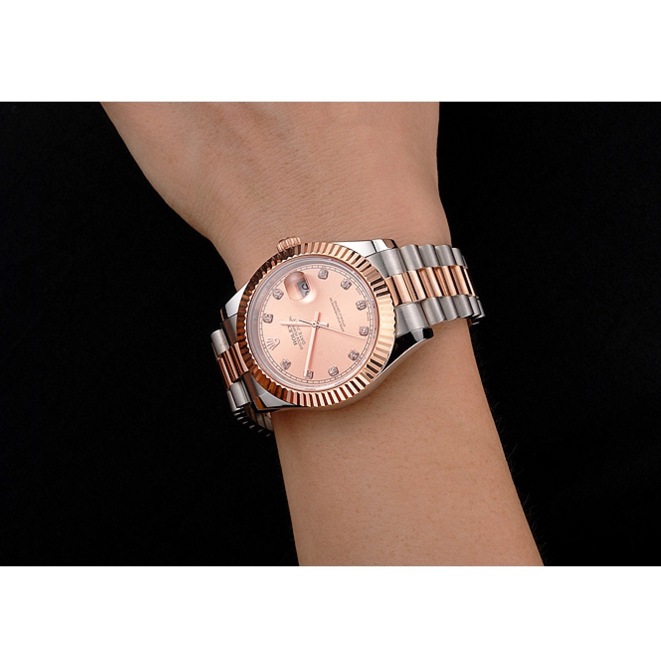AAA replica watch Tone And Stainless Dial Rolex Bracelet Bezel Rose Case Swiss Two Datejust Steel Gold 0708